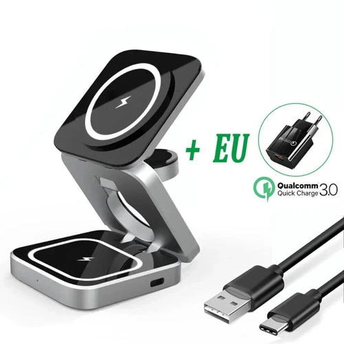 Foldable 3-in-1 Wireless Charging Stand | iPhone, Watch & AirPods | MagSafe Compatible