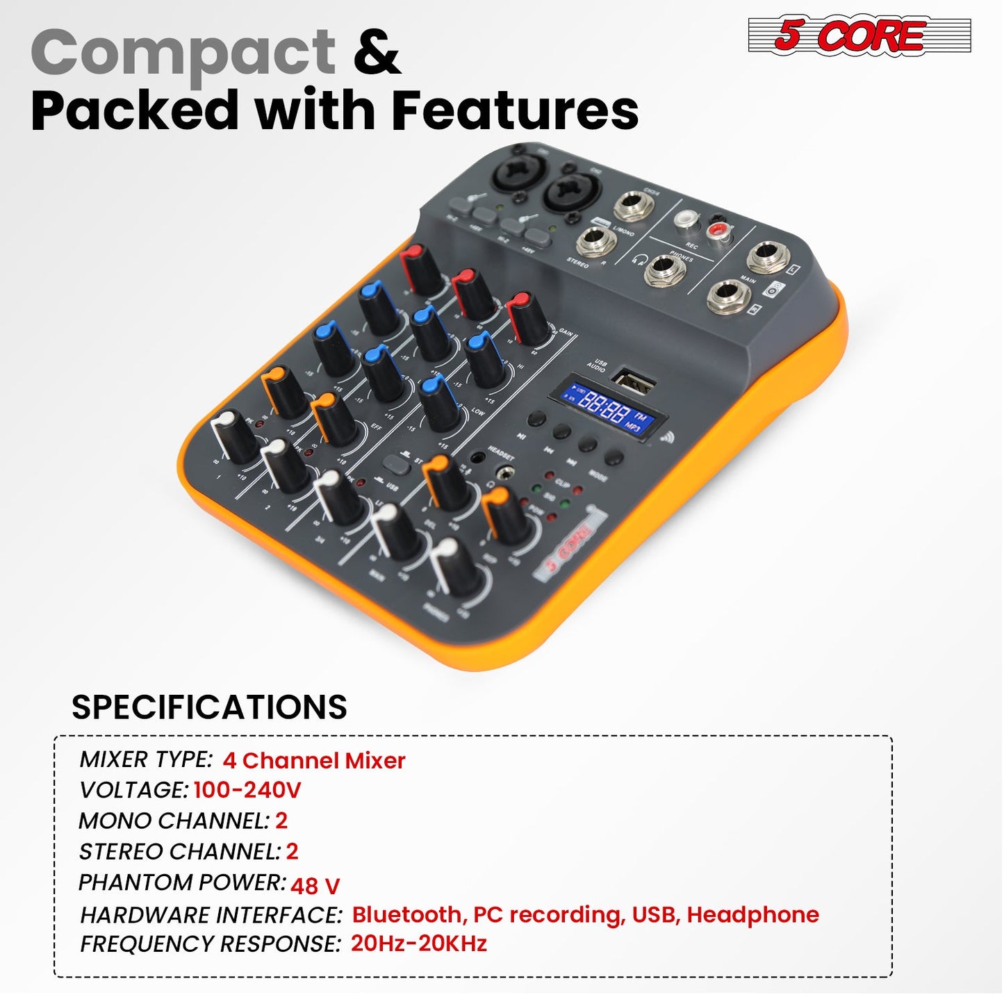 4-Channel Audio Mixer | Bluetooth 5.4 + USB Interface | DJ & Studio
