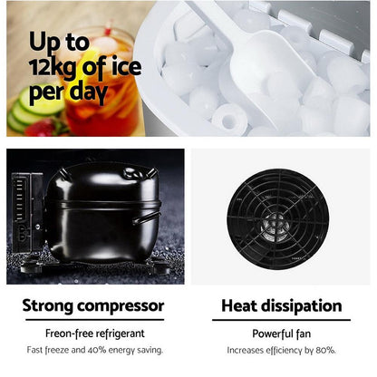 Portable Ice Cube Maker | 9 Cubes in 6 Min | 12kg/Day | 2 Sizes