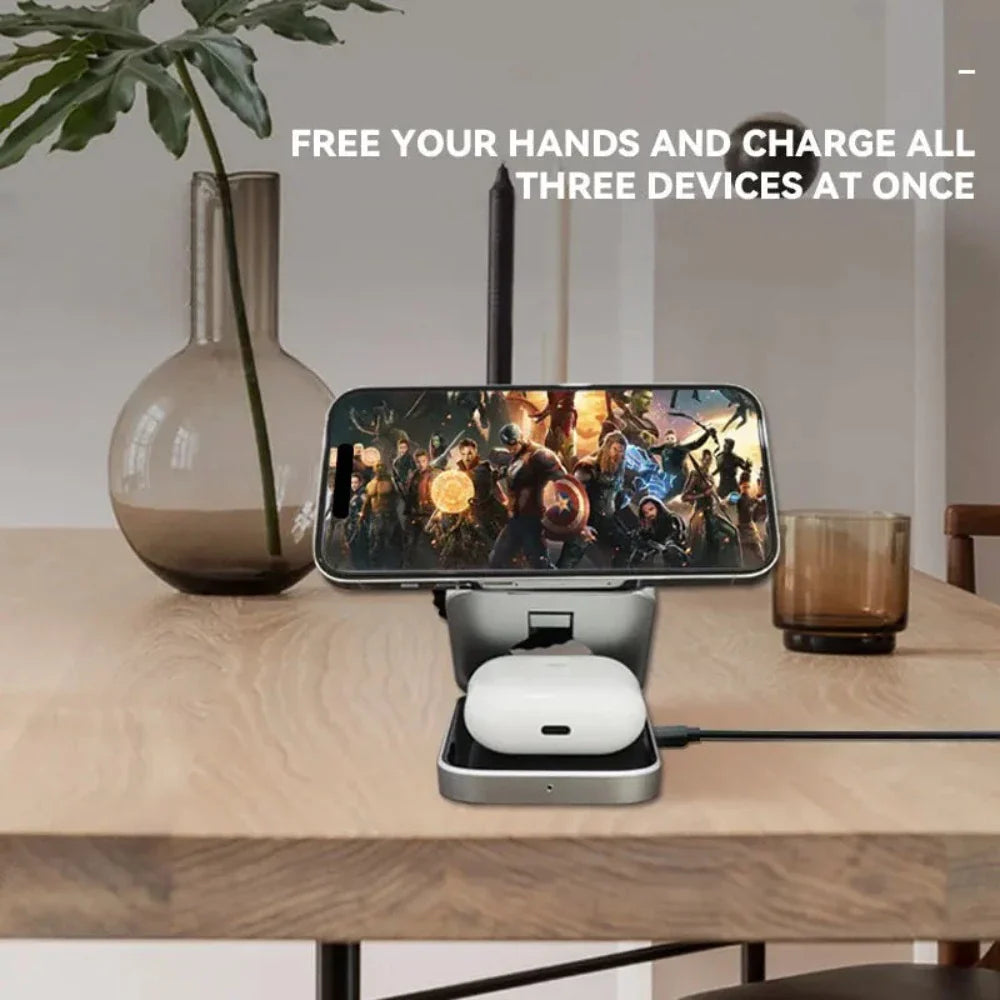 Foldable 3-in-1 Wireless Charging Stand | iPhone, Watch & AirPods | MagSafe Compatible