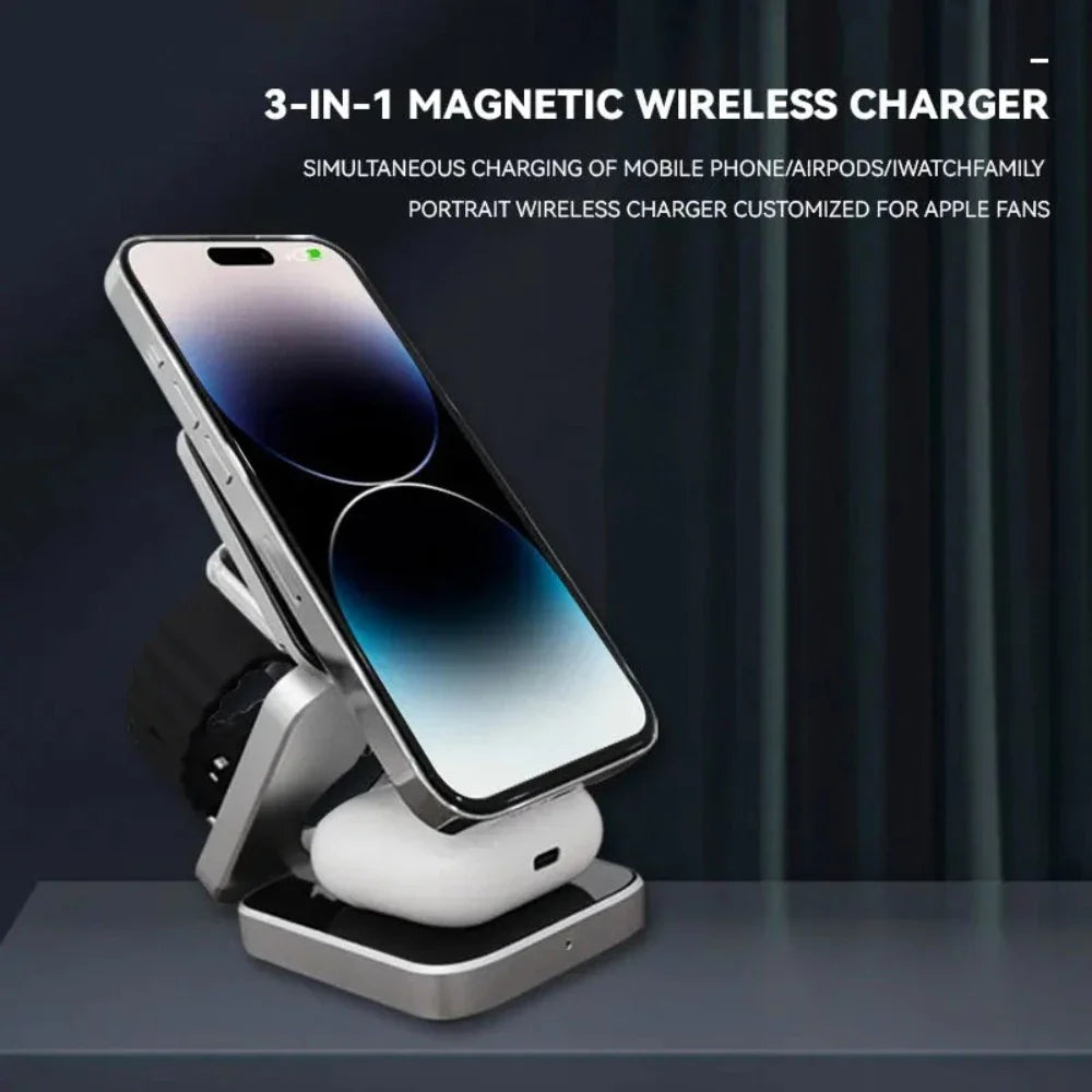 Foldable 3-in-1 Wireless Charging Stand | iPhone, Watch & AirPods | MagSafe Compatible