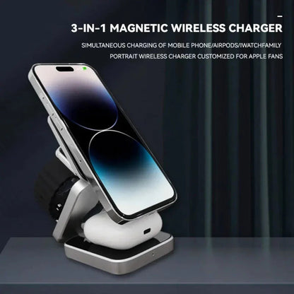 Foldable 3-in-1 Wireless Charging Stand | iPhone, Watch & AirPods | MagSafe Compatible