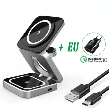 Foldable 3-in-1 Wireless Charging Stand | iPhone, Watch & AirPods | MagSafe Compatible