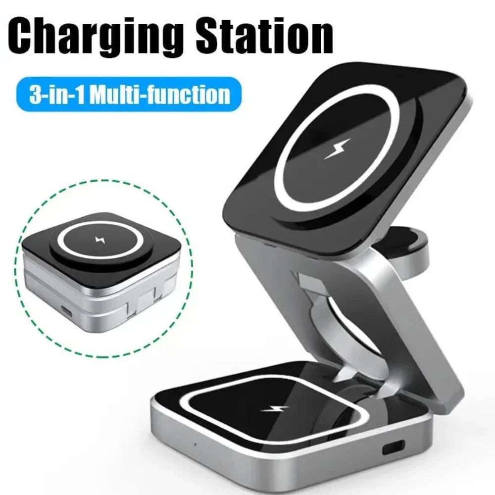Foldable 3-in-1 Wireless Charging Stand | iPhone, Watch & AirPods | MagSafe Compatible