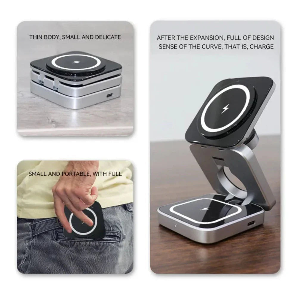 Foldable 3-in-1 Wireless Charging Stand | iPhone, Watch & AirPods | MagSafe Compatible