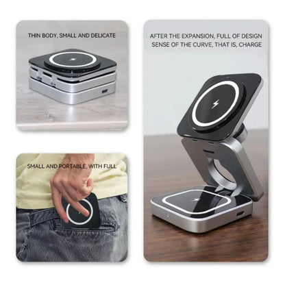 Foldable 3-in-1 Wireless Charging Stand | iPhone, Watch & AirPods | MagSafe Compatible