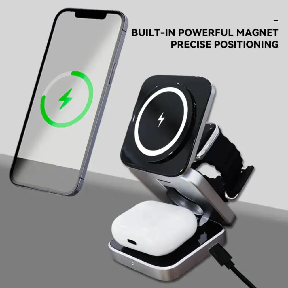 Foldable 3-in-1 Wireless Charging Stand | iPhone, Watch & AirPods | MagSafe Compatible