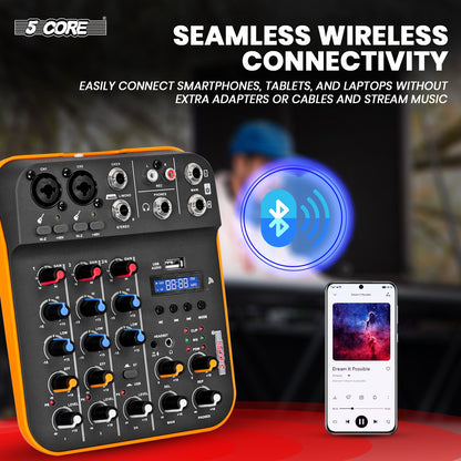 4-Channel Audio Mixer | Bluetooth 5.4 + USB Interface | DJ & Studio