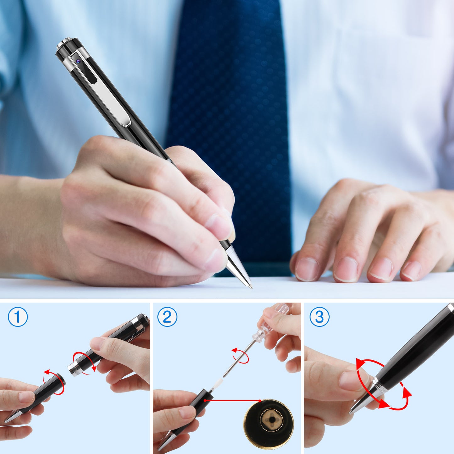 1080P HD Hidden Camera Pen | Covert Recording + 5 Ink Refills