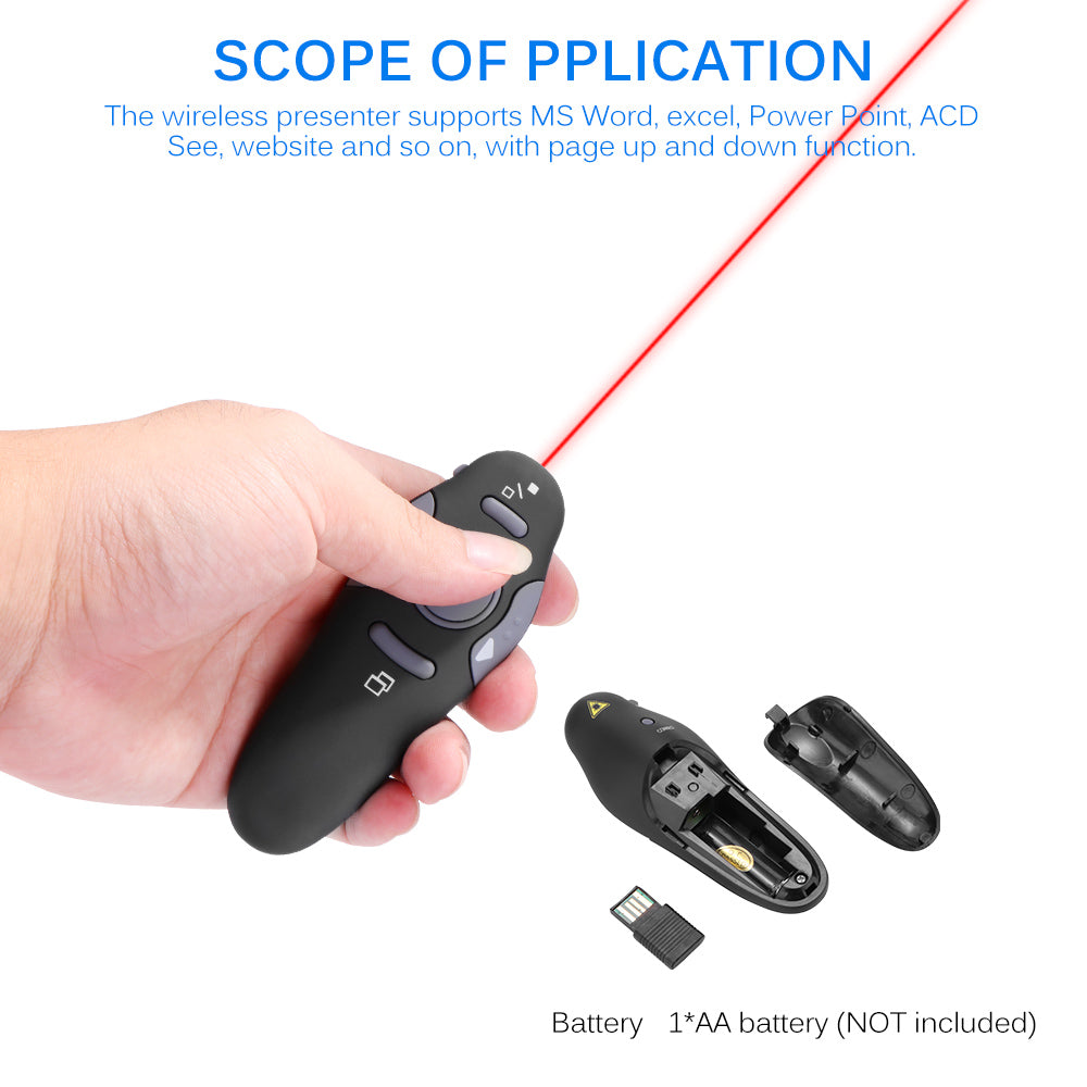 Wireless Presenter with Red Laser Pointer | 2.4GHz USB | Plug & Play