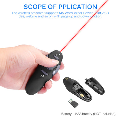 Wireless Presenter with Red Laser Pointer | 2.4GHz USB | Plug & Play