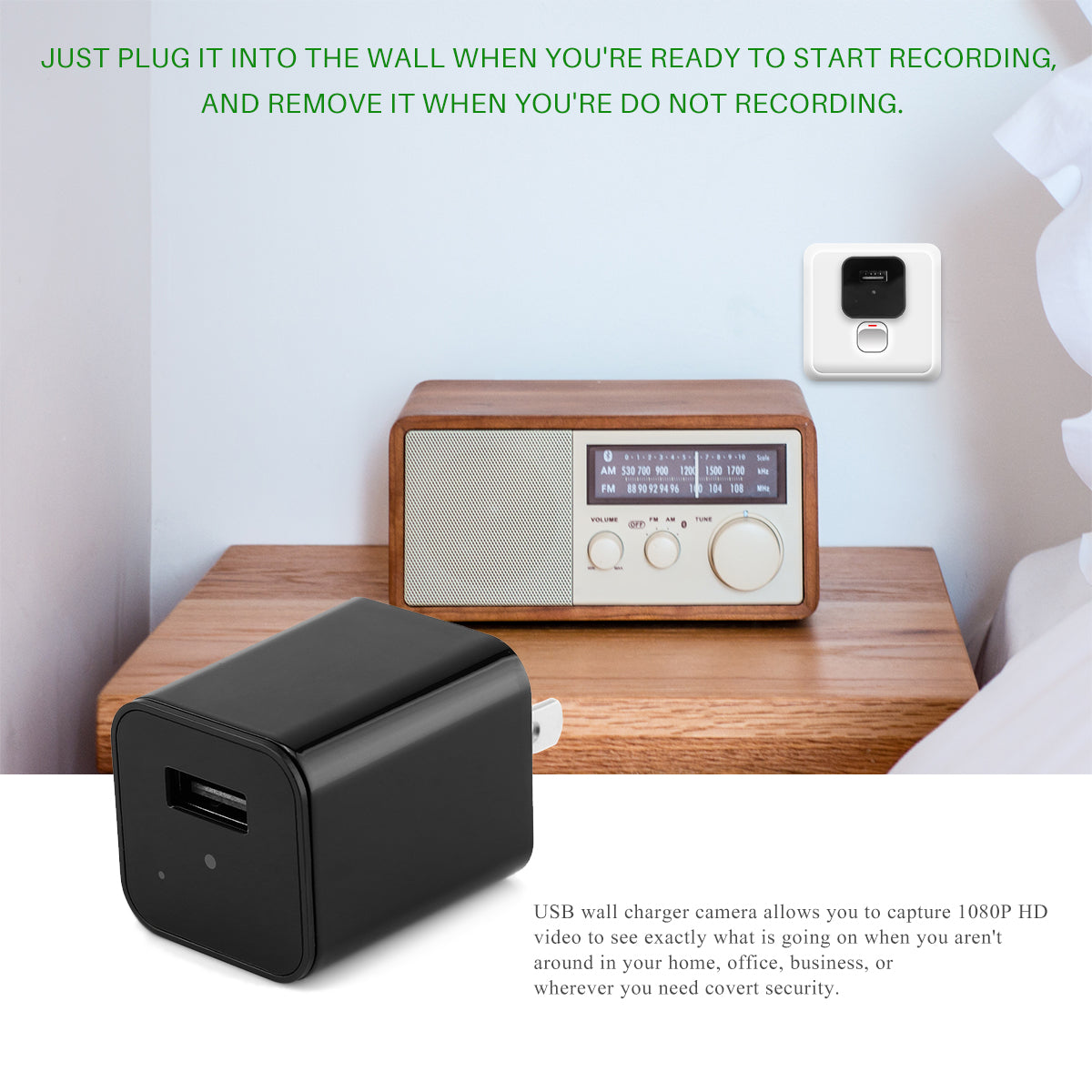 HD 1080P Hidden Camera USB Wall Charger | Covert Home Security