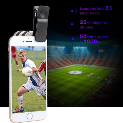 8X HD Optical Zoom Smartphone Lens | Universal Clip | Monocular Telescope