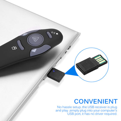 Wireless Presenter with Red Laser Pointer | 2.4GHz USB | Plug & Play