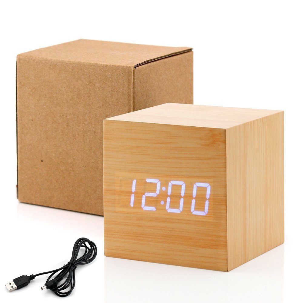 Voice-Activated LED Cube Alarm Clock | Wood Design | Date & Temperature