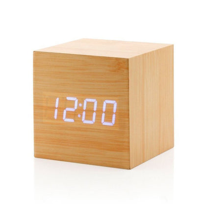 Voice-Activated LED Cube Alarm Clock | Wood Design | Date & Temperature