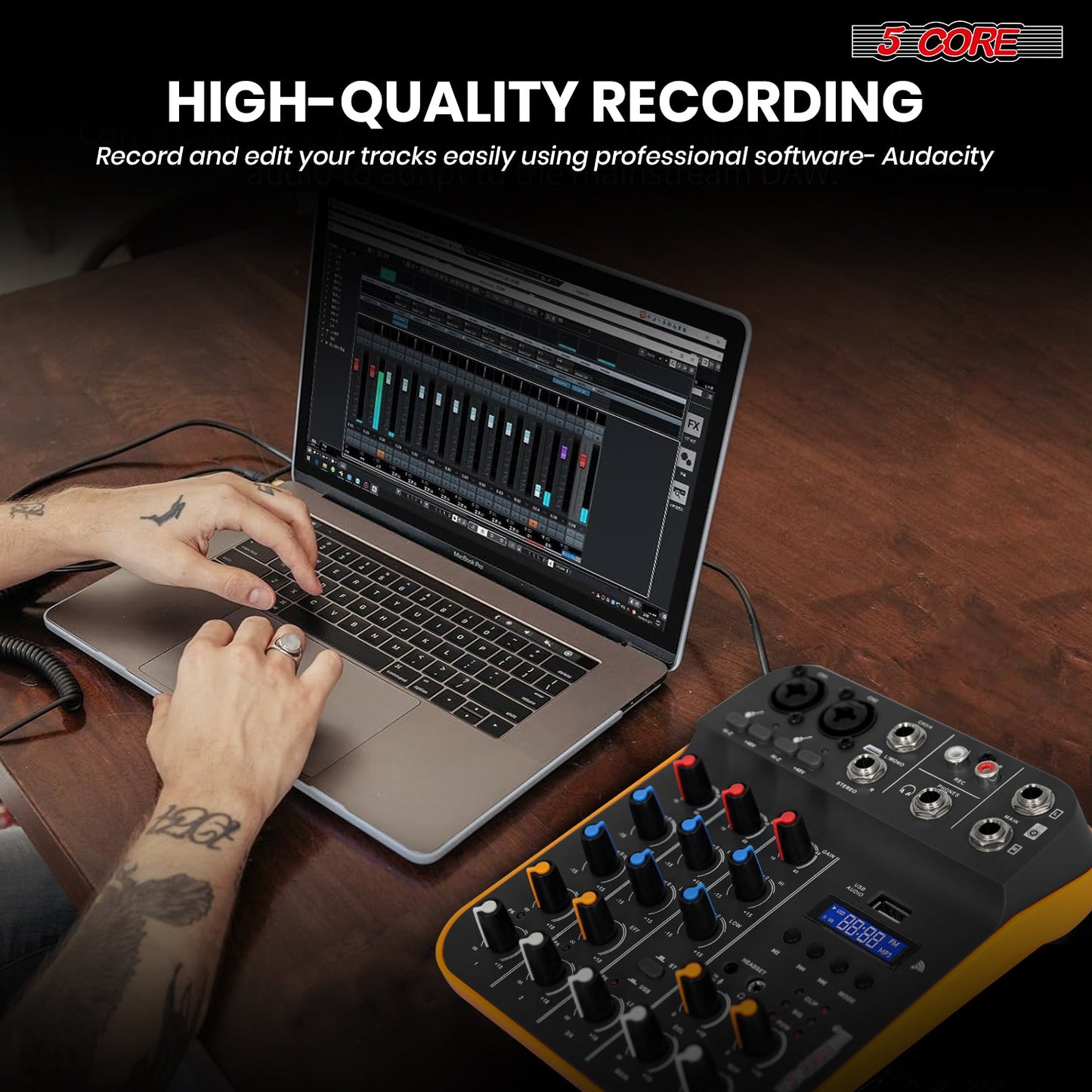 4-Channel Audio Mixer | Bluetooth 5.4 + USB Interface | DJ & Studio