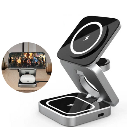 Foldable 3-in-1 Wireless Charging Stand | iPhone, Watch & AirPods | MagSafe Compatible
